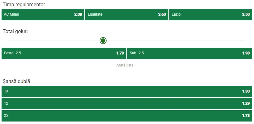 Cote pariuri AC Milan vs Lazio