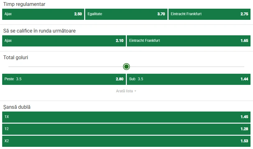 Cote pariuri Ajax vs Frankfurt