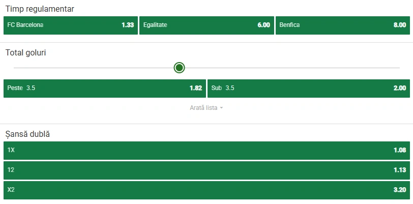Cote pariuri Barcelona vs Benfica