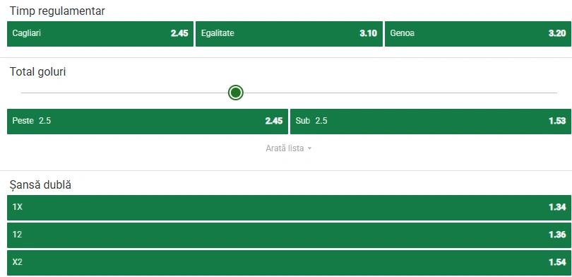 Cote pariuri Cagliari vs Genoa