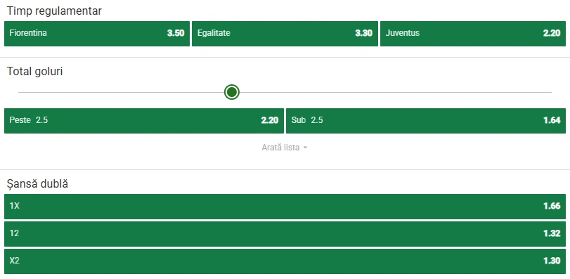 Cote pariuri Fiorentina vs Juventus