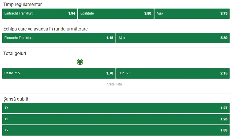 Cote pariuri Frankfurt vs Ajax
