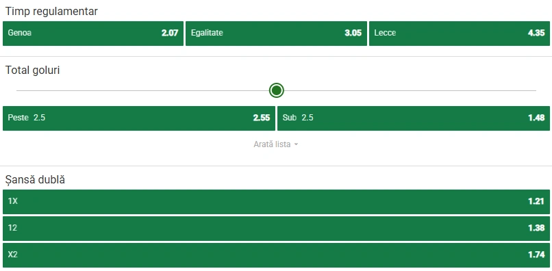 Cote pariuri Genoa vs Lecce