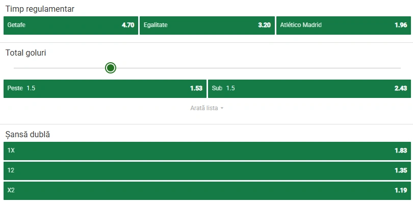 Cote pariuri Getafe - Atletico Madrid