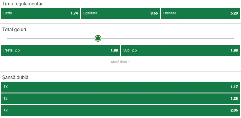 Cote pariuri Lazio vs Udinese