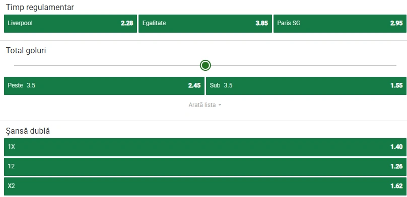 Cote pariuri Liverpool vs PSG