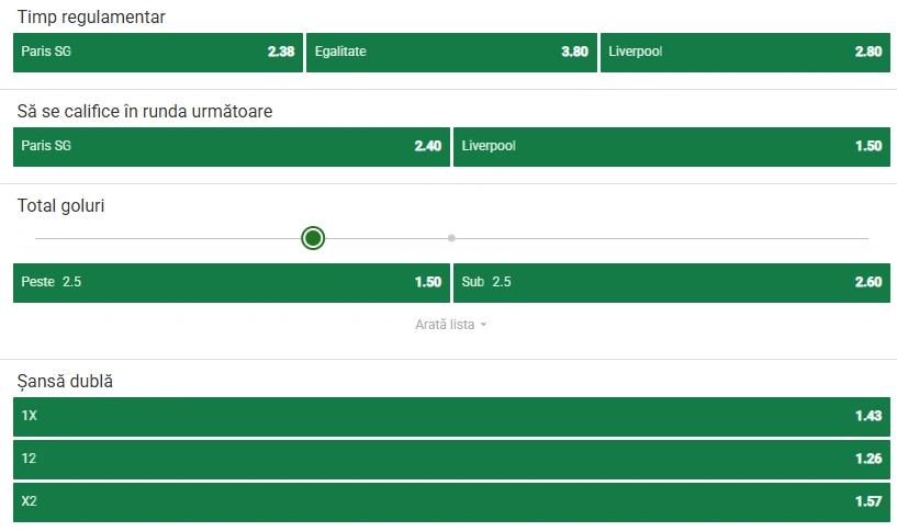 Cote pariuri PSG vs Liverpool