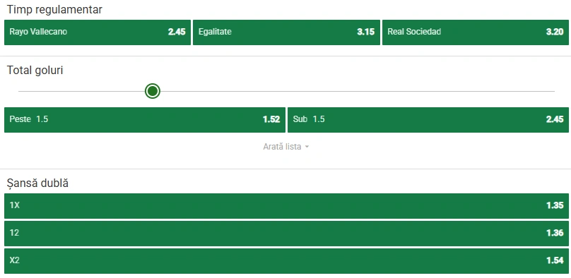 Cote pariuri Rayo Vallecano - Real Sociedad