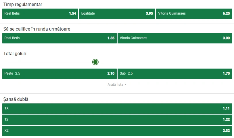 Cote pariuri Real Betis - Guimaraes