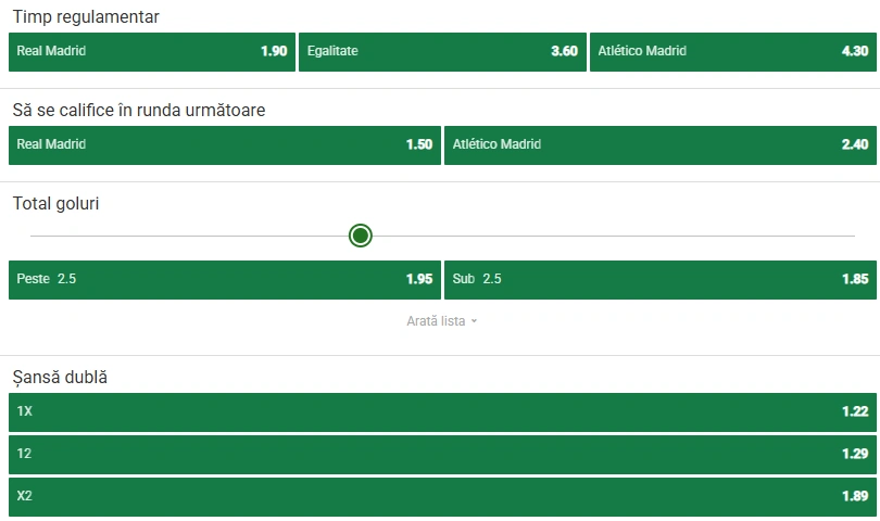 Cote pariuri Real Madrid - Atletico Madrid