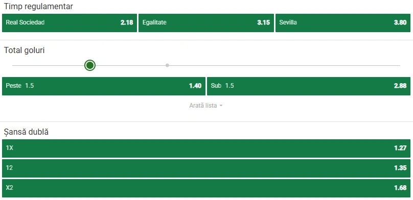 Cote pariuri Real Sociedad - Sevilla