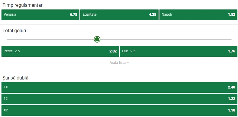 Cote pariuri Venezia vs Napoli