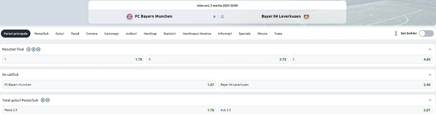 Cote pariuri Bayern vs Leverkusen