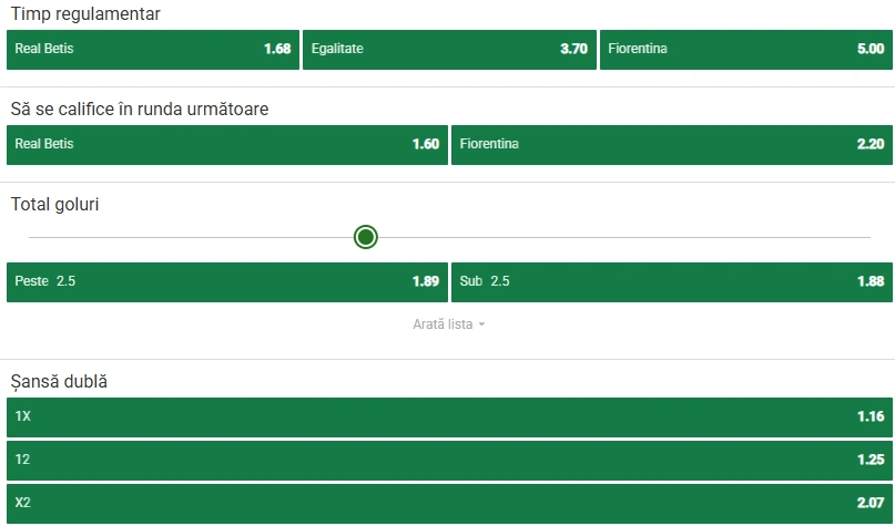 Cote pariuri Real Betis vs Fiorentina