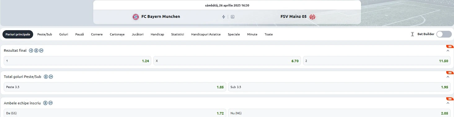 Cote pariuri Bayern vs Mainz