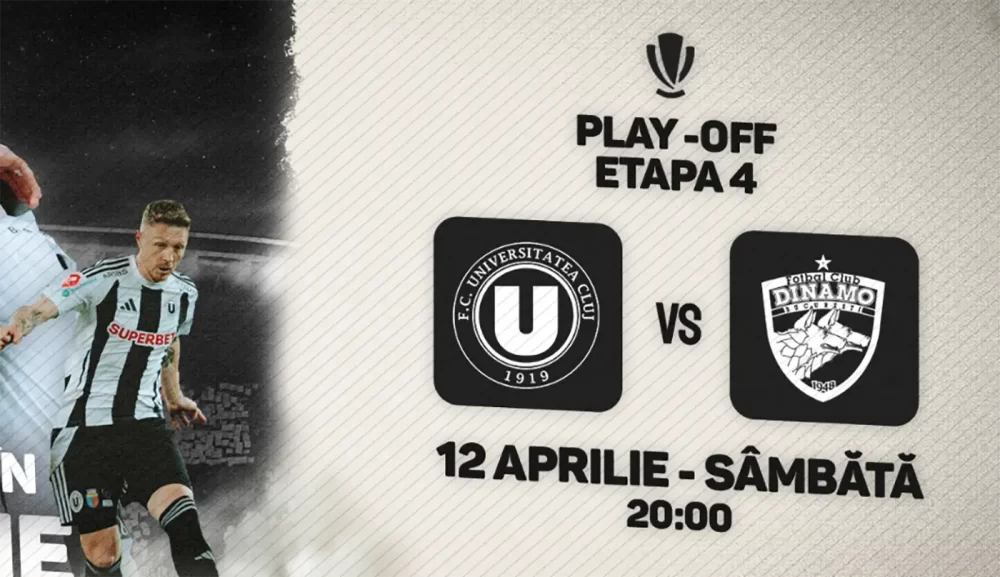 Cine transmite U Cluj - Dinamo la TV pe 12 aprilie, meciul din etapa a 4-a de play-off?