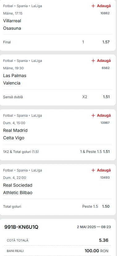 Biletul Etapei 34 din La Liga