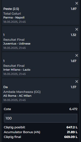 Biletul Etapei 37 din Serie A