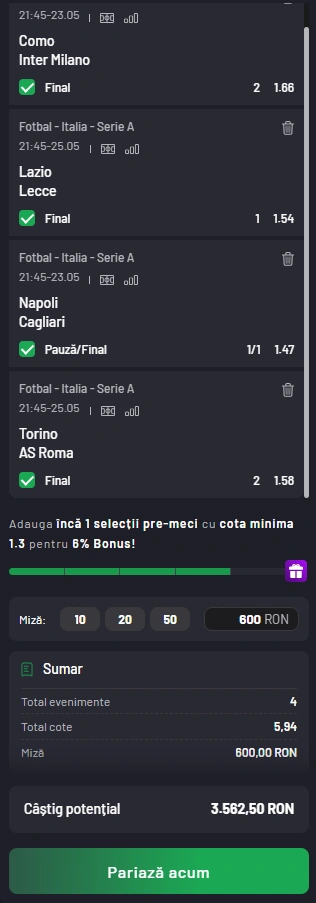 Biletul Etapei 38 din Serie A