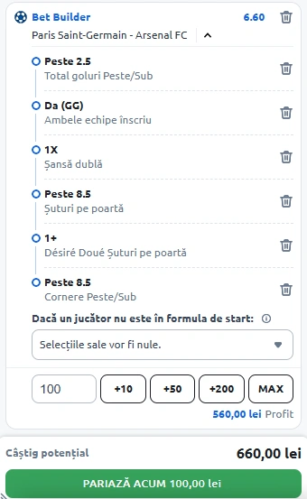 Biletul Zilei Bet Builder PSG vs Arsenal 07.05.2025