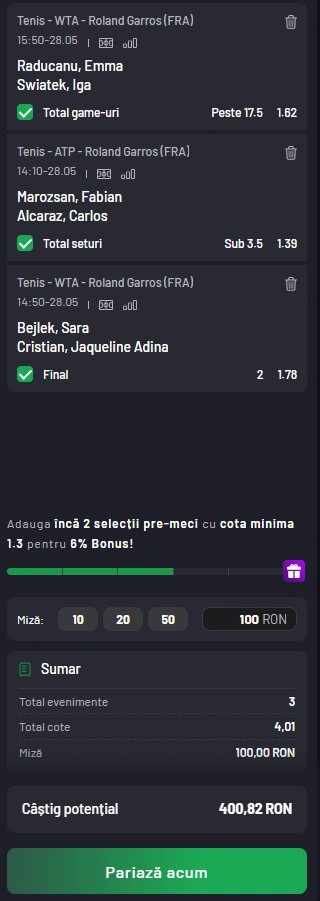 Biletul Zilei MaxBet din Tenis 28.05.2025