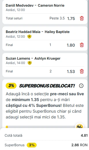 Biletul Zilei Roland Garros cota 4.54