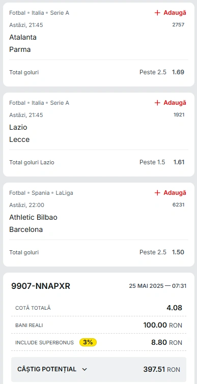 Biletul Zilei Superbet din 25 mai 2025