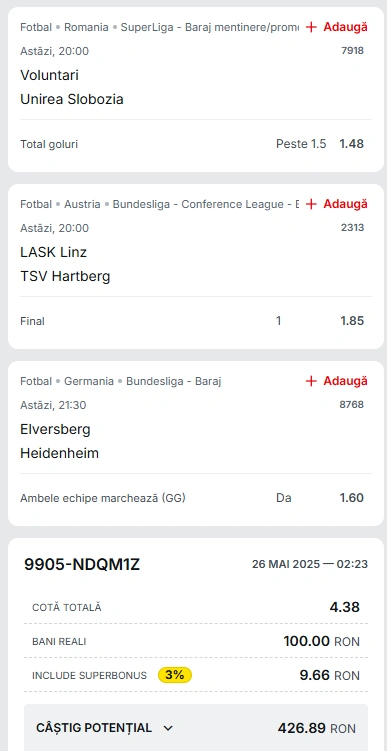 Biletul Zilei Superbet din 26 mai 2025