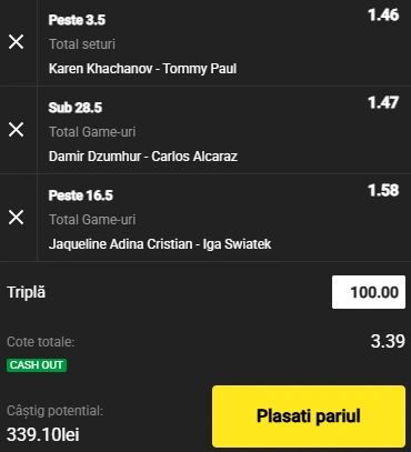Biletul Zilei Unibet din tenis 30.05.2025
