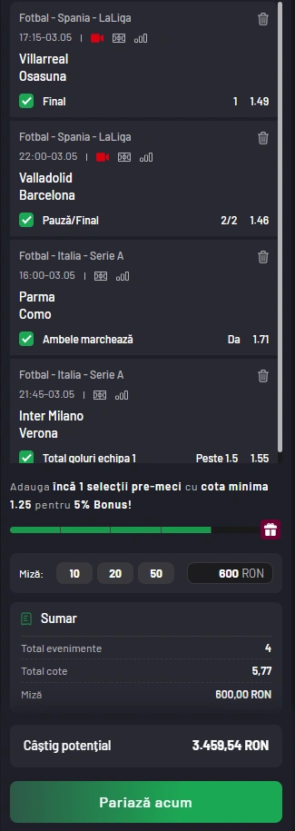 Biletul Zilei din La Liga si Serie A 03.05.2025