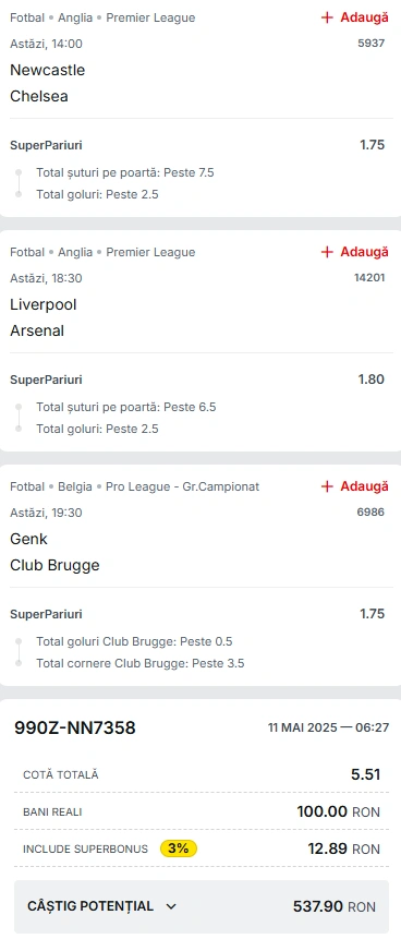 Biletul Zilei din Super Pariuri 11.05.2025