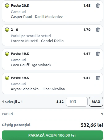 Biletul Zilei din Tenis 01.05.2025
