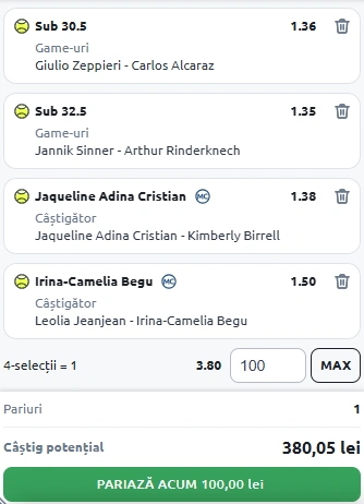 Biletul Zilei din Tenis 26.05.2025