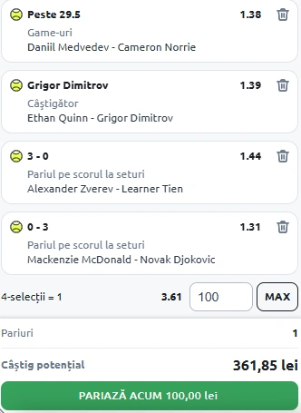 Biletul Zilei din Tenis 27.05.2025