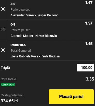 Biletul Zilei din Tenis 29.05.2025