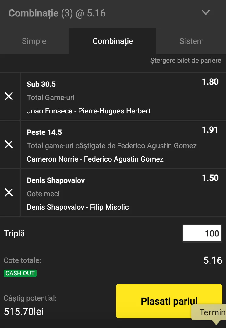 Biletul zilei French Open 29.05.2025