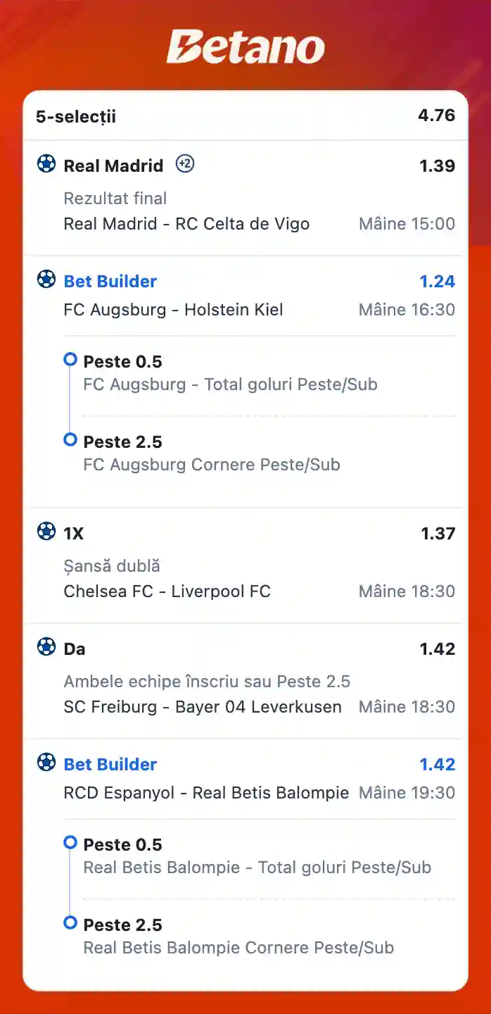 Biletul zilei azi din fotbal la Betano, 04.05.2025