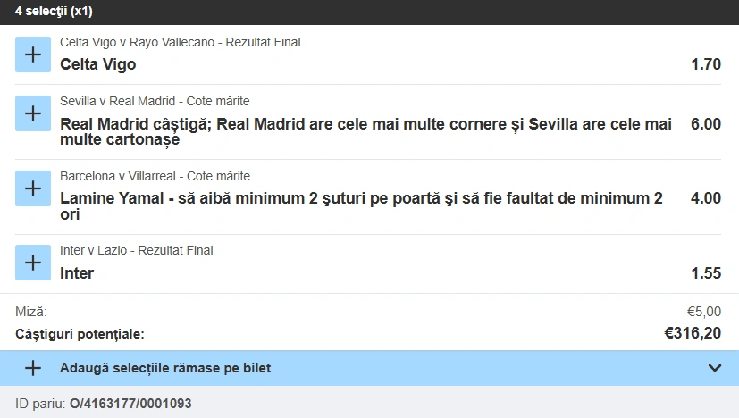 Biletul zilei azi din fotbal pe pariuri speciale la Betfair, 18 mai 2025