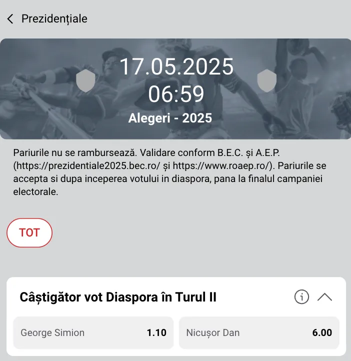 Câștigător vot Diaspora Turul II