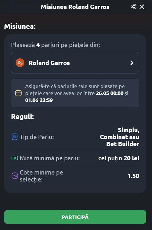 Condiții pentru îndeplinirea misiunii Roland Garros 2025