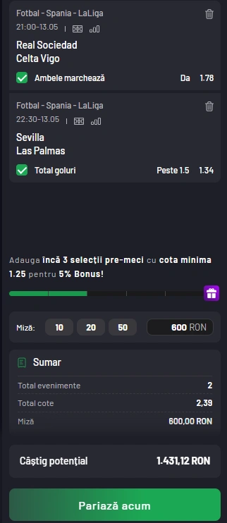 Cota 2 din La Liga 13.05.2025