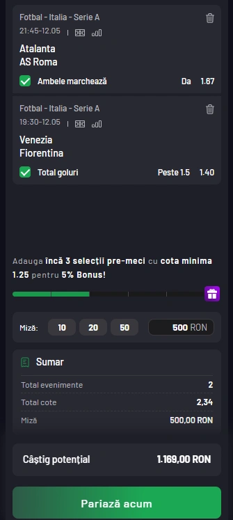 Cota 2 din Serie A 12.05.2025