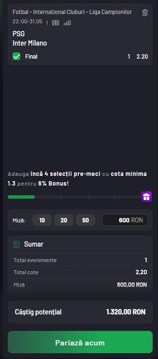 Cota 2 din finala Champions League 31.05.2025