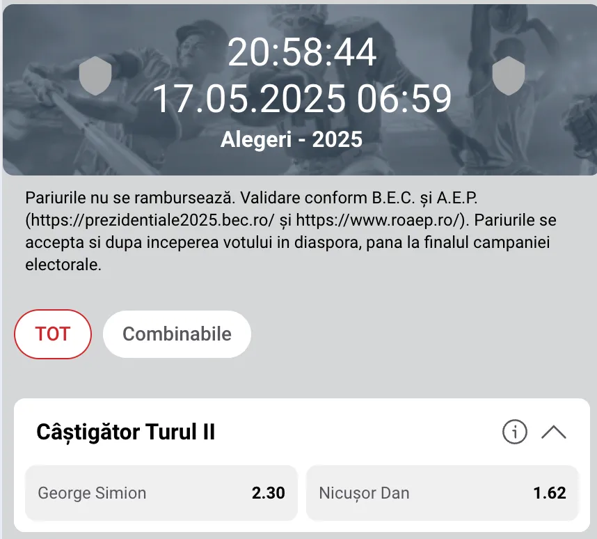 Cote Fortuna și Casa Pariurilor pentru turul 2 al prezidențialelor