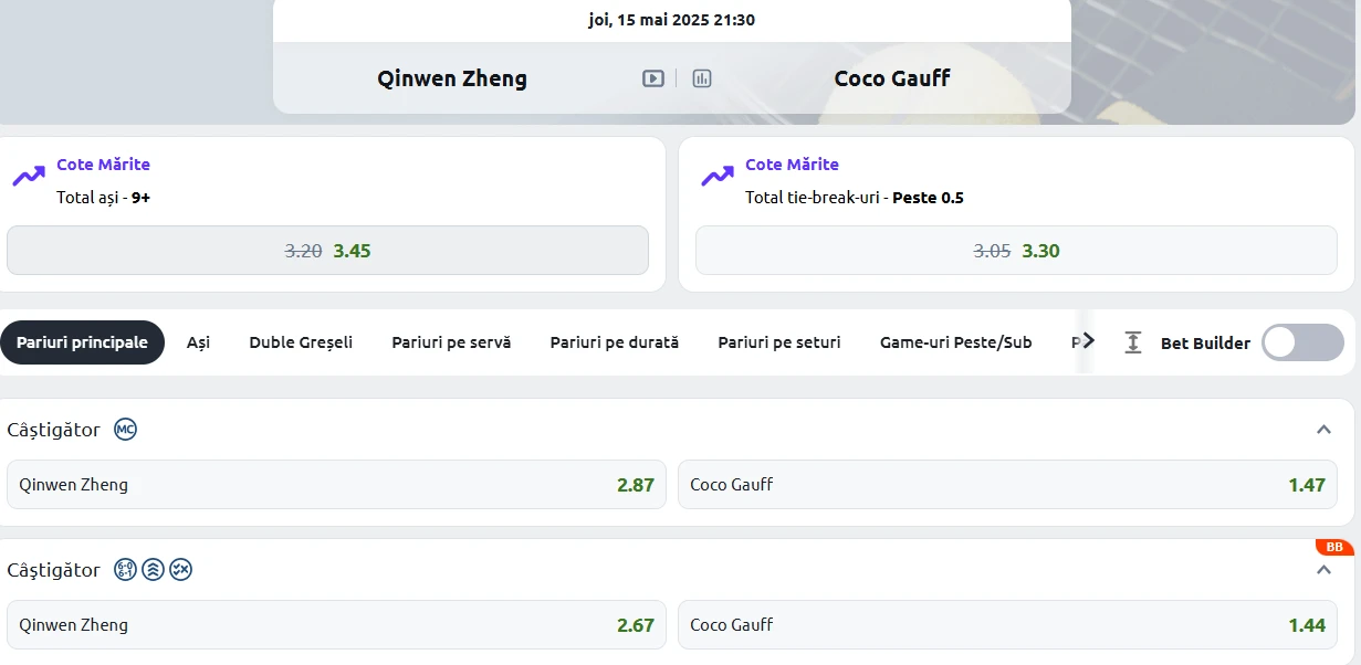 Cote Pariuri Qinwen Zheng vs Coco Gauff
