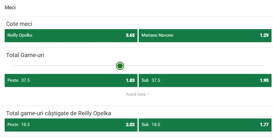 Cote Pariuri Reilly Opelka vs Mariano Navone