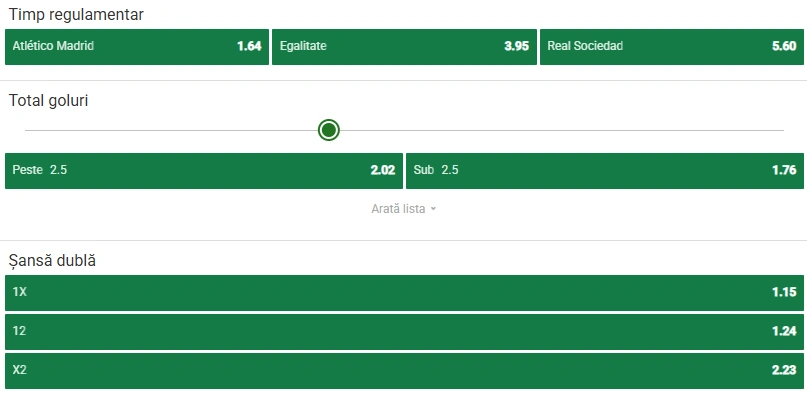 Cote pariuri Atletico Madrid vs Real Sociedad