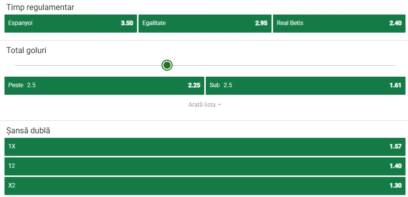 Cote pariuri Espanyol vs Real Betis