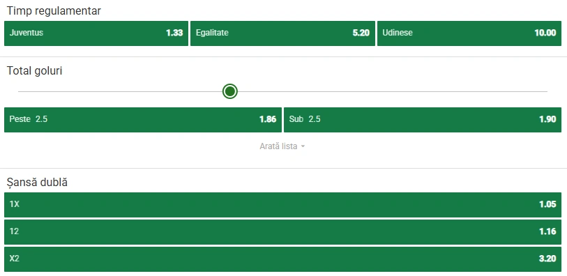 Cote pariuri Juventus vs Udinese