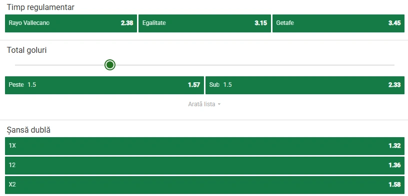 Cote pariuri Rayo Vallecano vs Getafe